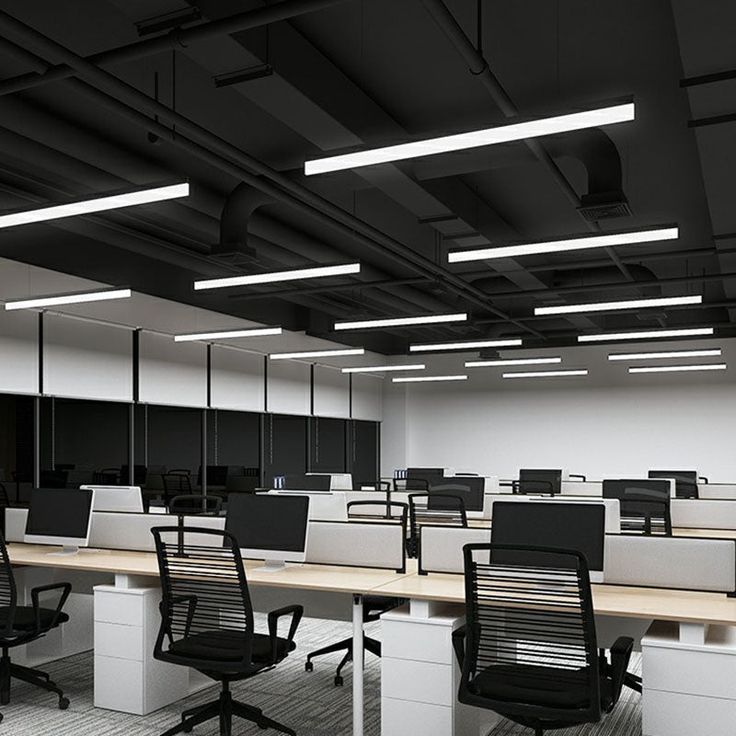 Sleek Black Linear Chandelier_ Simplicity Acrylic LED Pendant Light for Office - Black _ 31_5 _ Natural